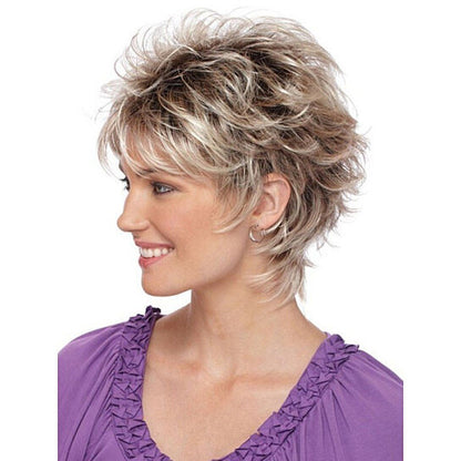 Women Fashion Short Haircut Shag Short Curly Ombre Wig with Cap Party Club
