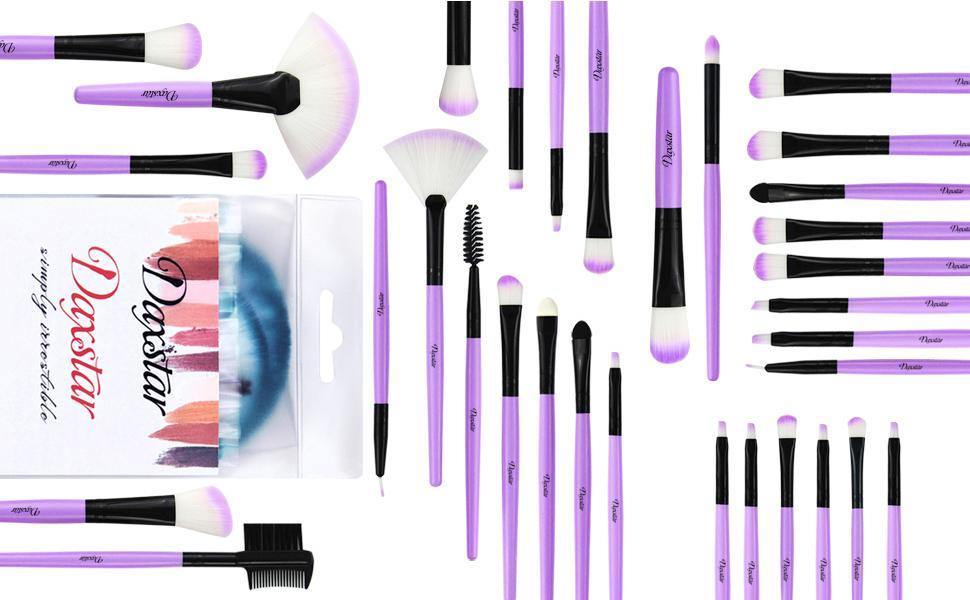 A set of 32 purple makeup brushes; suitable for full makeup; blush; concealer; high gloss; lip brush; and girl's beauty tool (without bag)