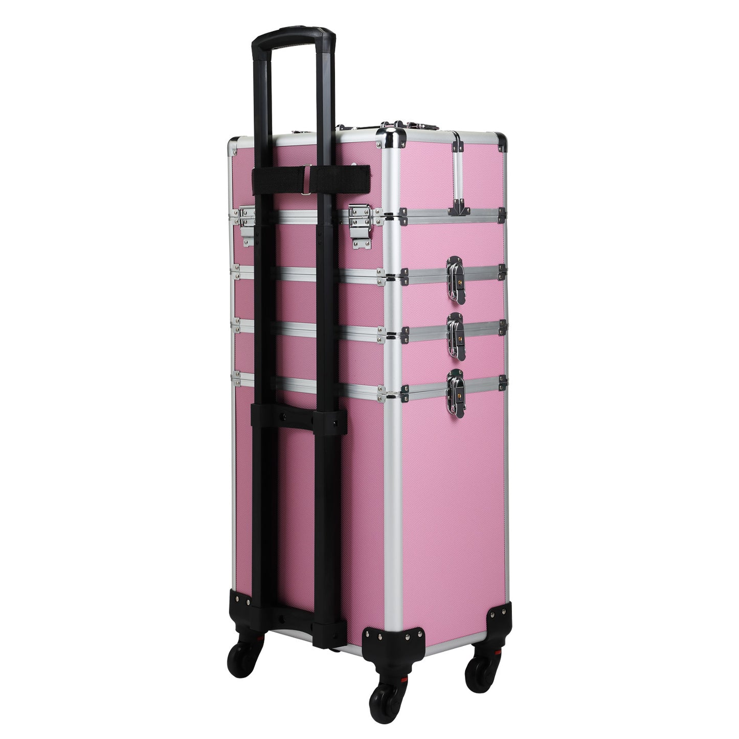 4-in-1 Makeup Travel Case with 360° Rolling Wheels, Locks, Keys and Adjustable Dividers, Pink XH