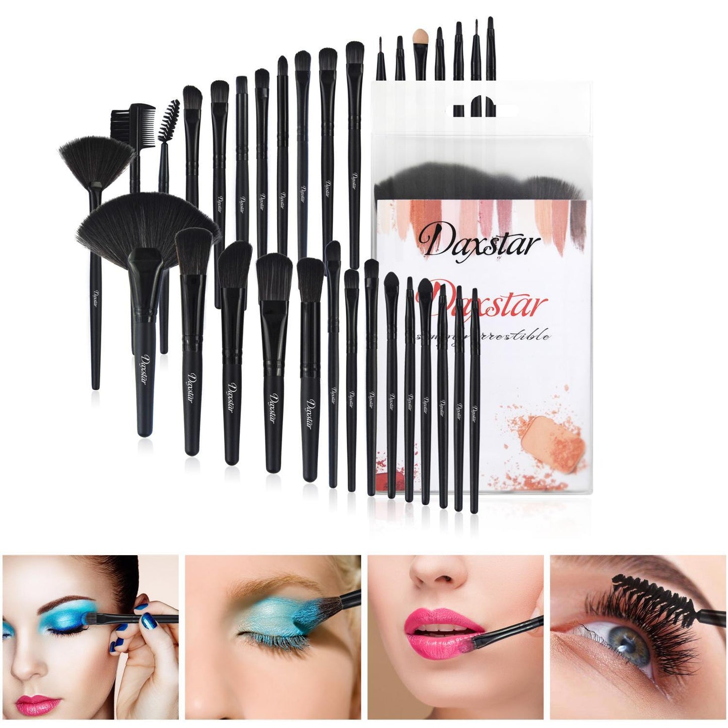 A set of 32 black makeup brushes, suitable for full makeup, blush, concealer, gloss and lip brush, girly beauty tool (without bag)