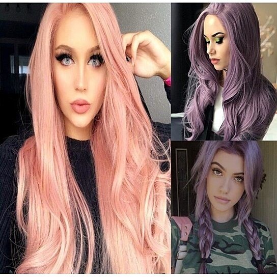 Orange Pink Lace Wig Mixed Color Glueless Long Natural Wavy Middle Part Synthetic Lace Front Wigs For Women Half Hand Tied Heat Resistant