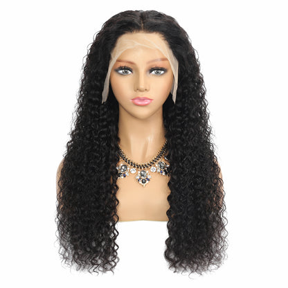 Deep Wave Transparent Lace Front Wigs Wet Wavy Human Hair 13x4 Lace Frontal Wigs Deep Curly Wave Wig For Women With Baby Hair Pre Plucked 100% Unprocessed Brazilian Virgin Hair Natural Black
