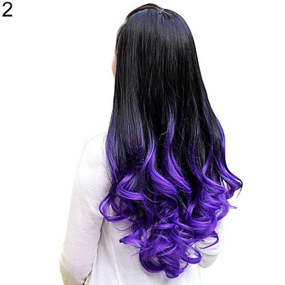 Women Big Wave Long Curly Wavy Gradient Color Ombre Three-forth Full Hair Wig
