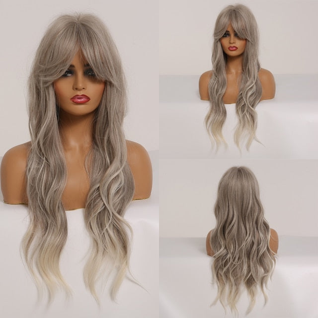 Synthetic Long Body Wave Ombre Brown Wigs