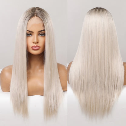 Lace Front Long Straight Ombre Blonde Daily Party Wig for Women - Synthetic Heat Resistant