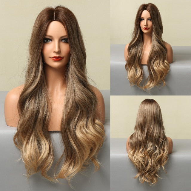 Long Wavy Ombre Blonde White Synthetic Wigs