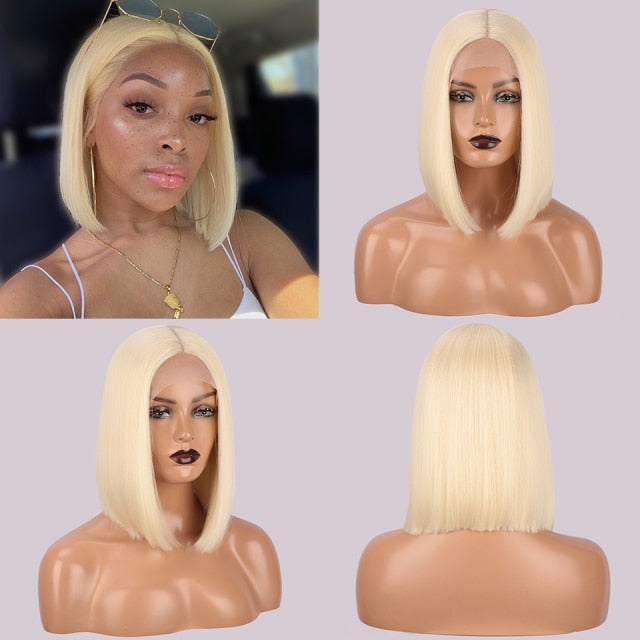 Short Synthetic Straight Blonde Lace Wigs