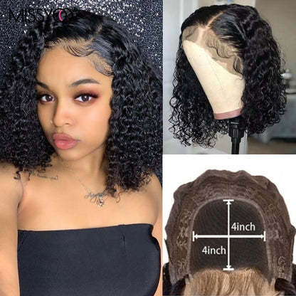 Short Curly Bob Lace Front Human Hair Wigs With Baby Hair Brazilian