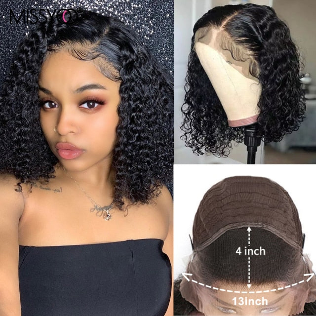 Short Curly Bob Lace Front Human Hair Wigs With Baby Hair Brazilian