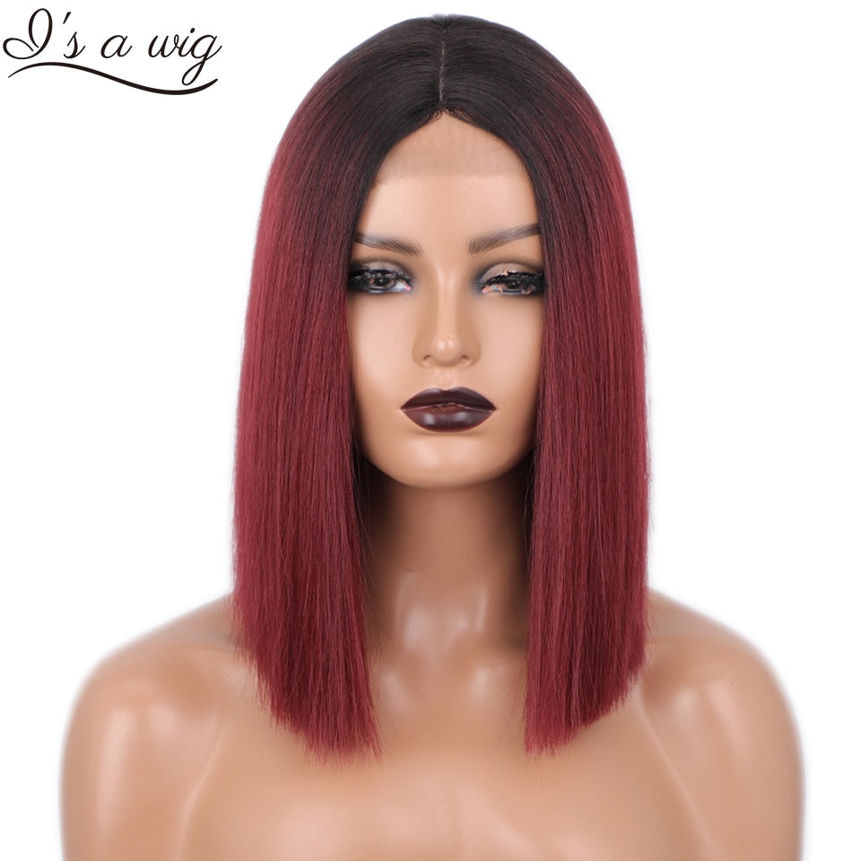 Short Ombre Red Bob Synthetic Straight Wigs