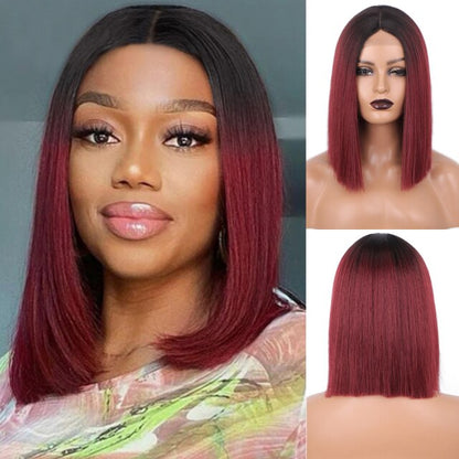 Short Ombre Red Bob Synthetic Straight Wigs
